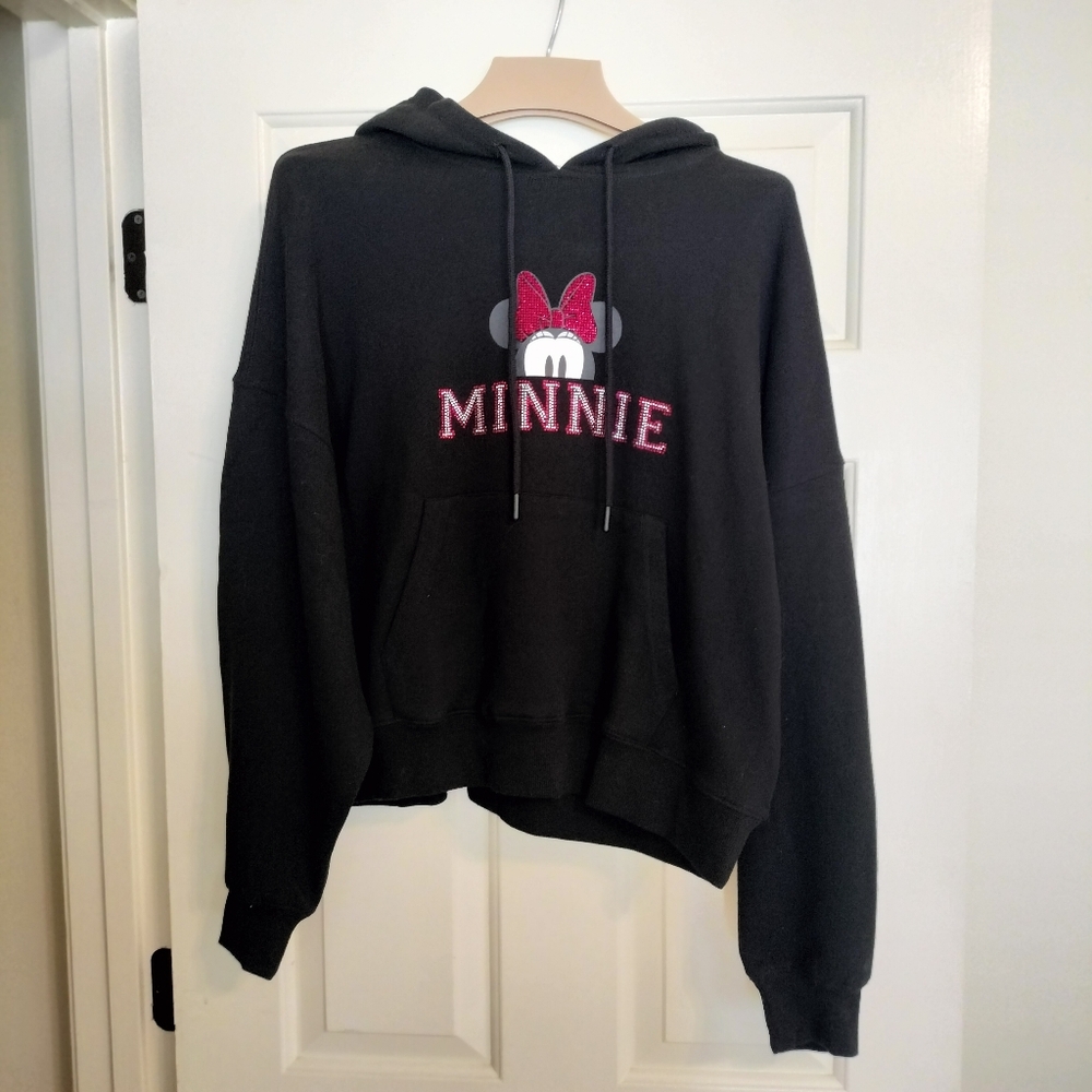 Disney Minnie Mouse Black And Pink Sparkling Hoodie Size Women's M